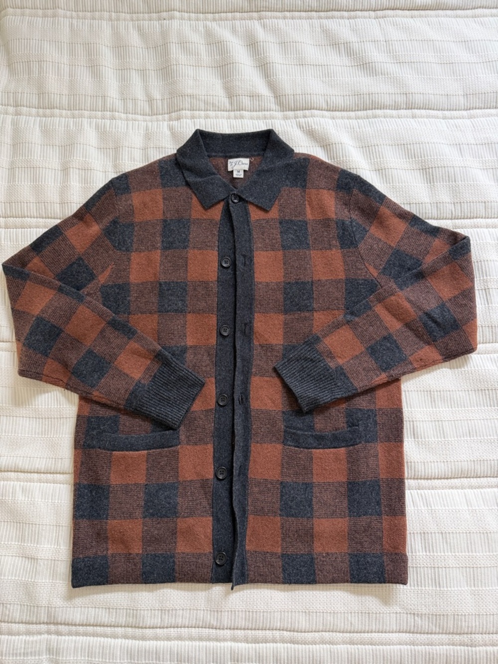 J. Crew Brown and Charcoal Plaid Wool Blend Cardigan